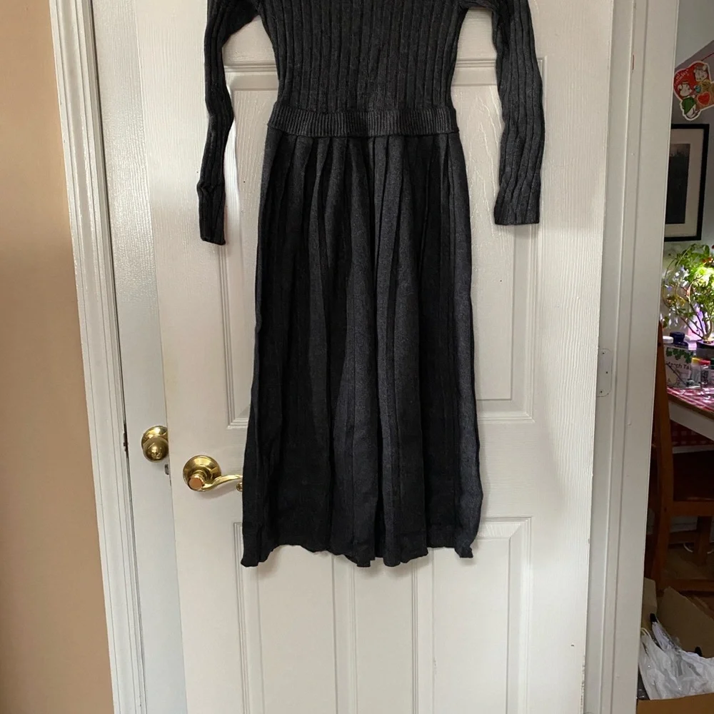JCrew J Crew Grey Wool Blend Sweater Accordian Pleated Skirt Dress